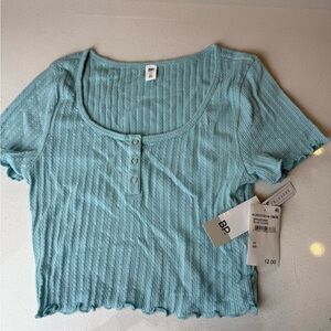bp Women's Light Blue Ribbed Short Sleeve Tee